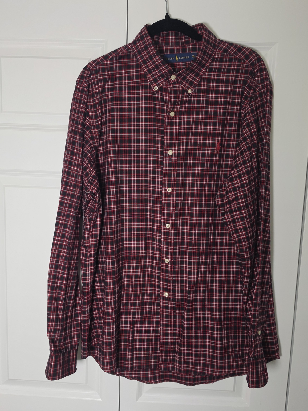 Ralph Lauren XL Red Black Plaid 100% Cotton Button Down Shirt